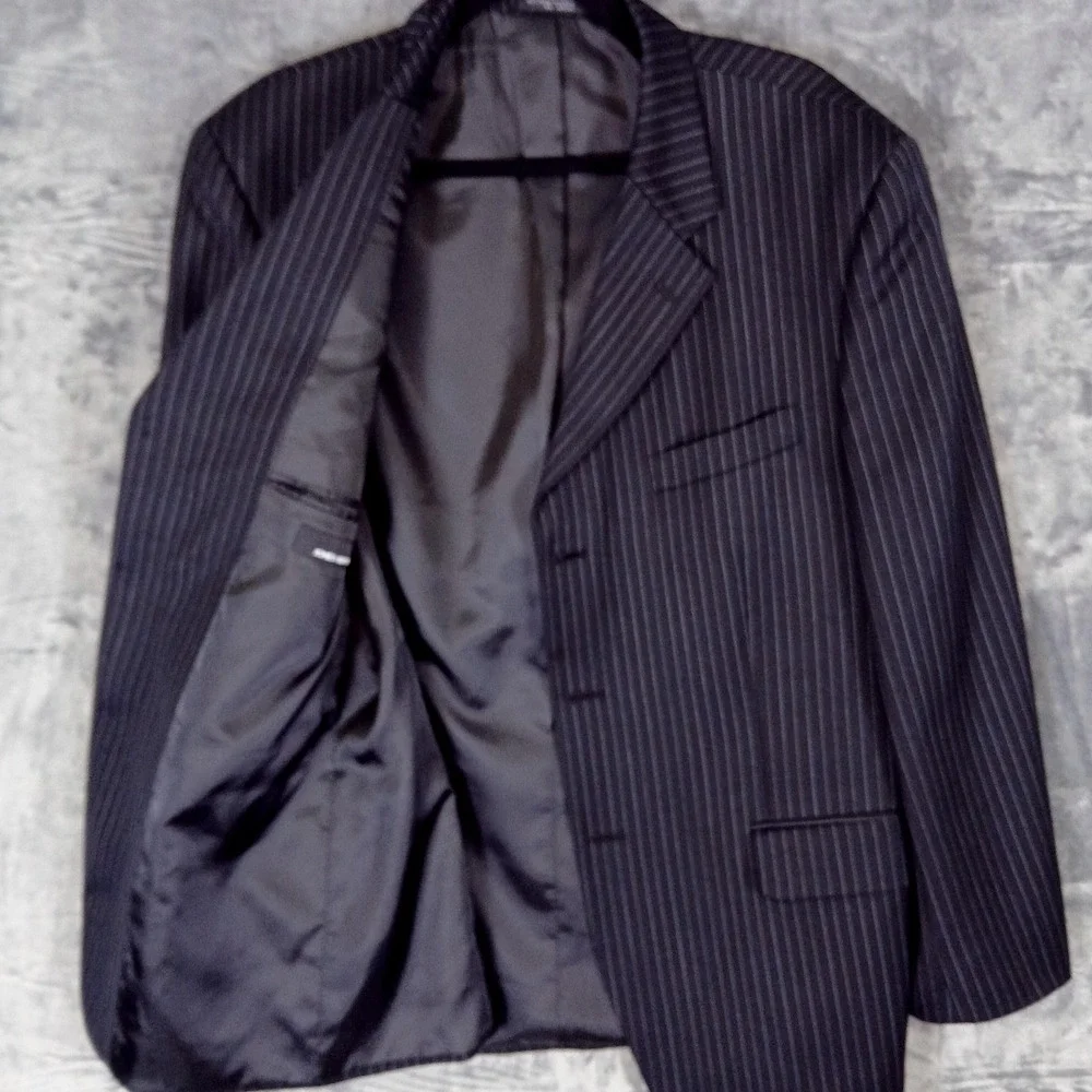 Jones New‎ York Mens 42R Wool Pinstripe Blazer Jacket Navy Stripe Classic Y2K